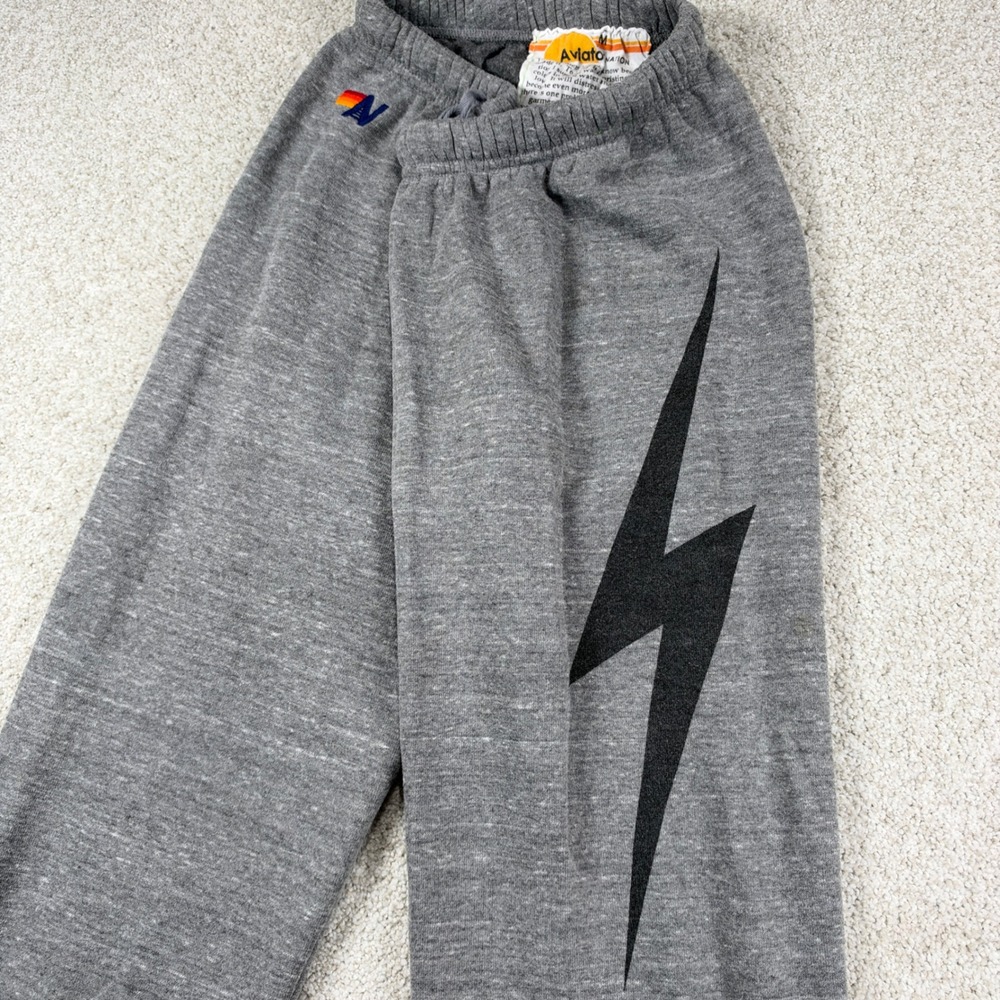 Aviator Nation Sweatpants Women Medium Grey Lightning Bolt Joggers